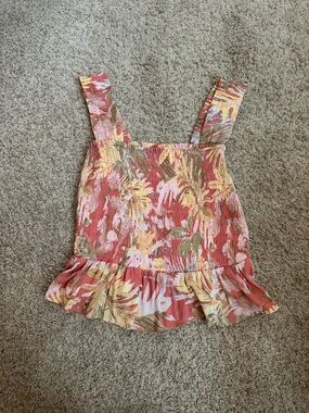 LC Lauren Conrad Coral Floral Smocked Peplum Tank